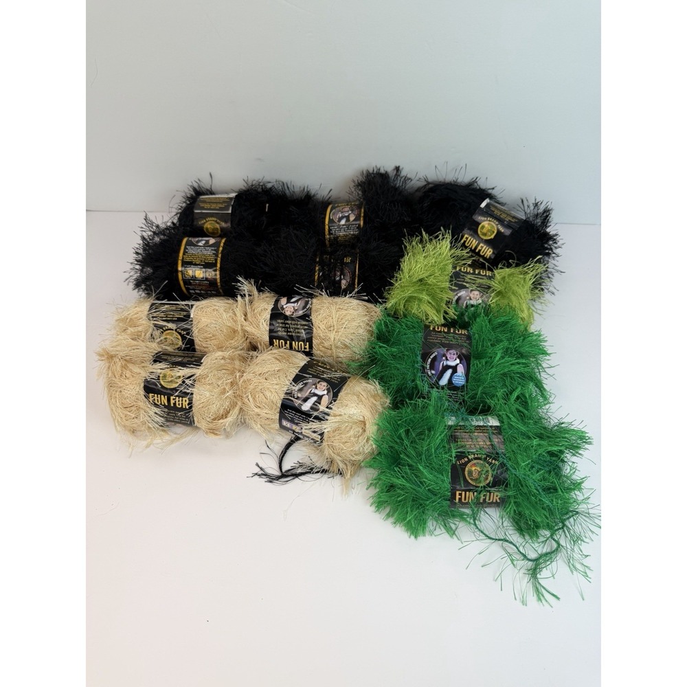 Lion Brand Fun Fur Yarn Mixed Lot Of 12 Black Green Champagne